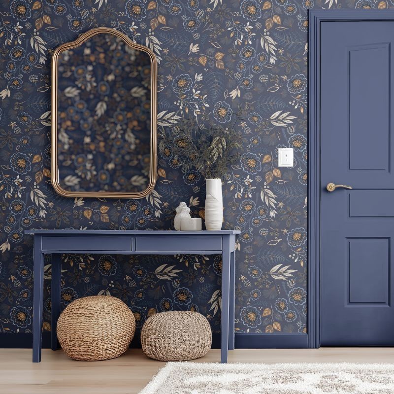 papier-peint-floral-bleu-nuit